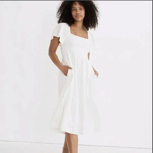 Madewell Lucie Linen-Blend Smocked Midi Dress in White